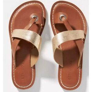 Bernardo‎ Tia Leather Cross-Strap Sandal Platinum Gold & Tan Size 8M $158